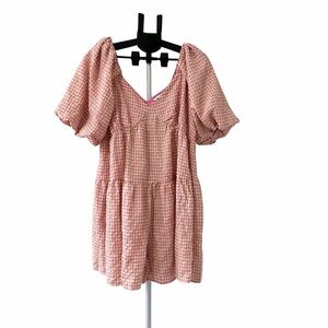 DAVI & DANI Pink and Yellow Checkered Dress-Size XL